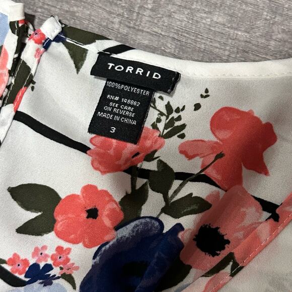 Torrid Floral Georgette Top Button Back Women Plus 3X Semi Sheer White Striped - Picture 6 of 6